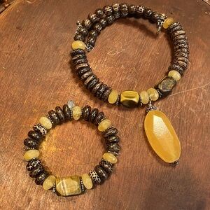 Silpada Honey Jade Tigers Eye Retired Necklace & Bracelet Set